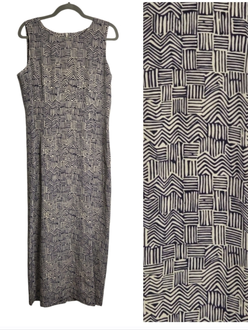 Vintage Spenser Jeremy Silk Sleeveless Maxi Dress Geometric Artsy Y2k 90s Sz 12